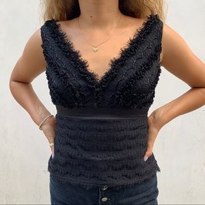 TADASHI- Black designer sequins and lace shirt